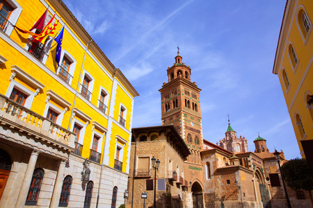 Aragon Teruel Cathedral and Ayuntamiento City Town Hall in Spainの写真素材