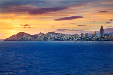 Benidorm Alicante sunset playa de Poniente beach in Spain Valencian communityの写真素材