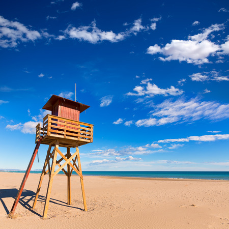Canet de Berenguer beach in Valencia lifeguard house at mediterranean Spainの写真素材