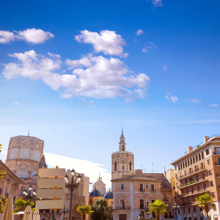 Valencia Plaza de la Virgen with cathedral and Miguelete of Spainの写真素材