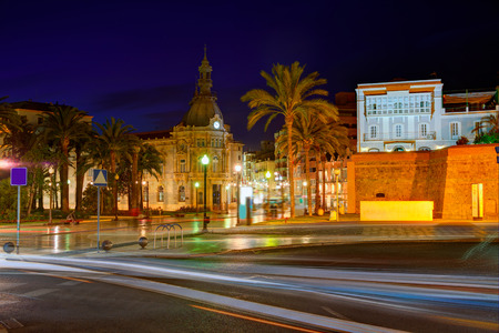 Ayuntamiento de Cartagena sunset city hall at Murcia Spainの写真素材