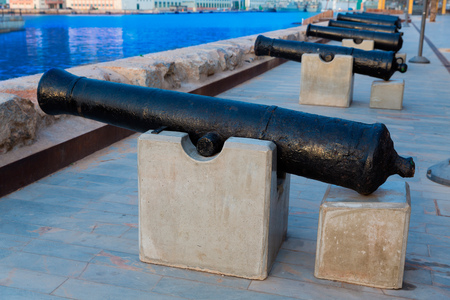 Cartagena cannon in naval museum with port at Murcia Spainのeditorial素材
