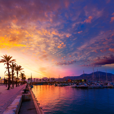 Cartagena Murcia port marina sunset in Mediterranean Spainの写真素材