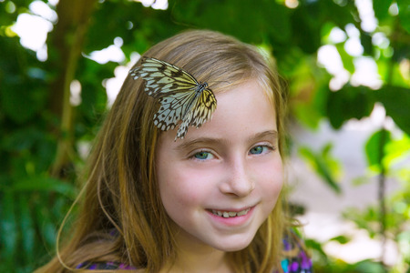 Girl butterfly in head Rice Paper Idea leuconoe at outdoorの写真素材