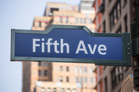 Fift avenue blue sign 5 th Av New York Mahnattan USA