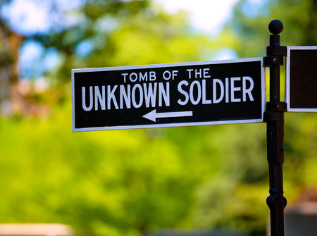 Arlington National Cemetery Unknown soldier sign Virginia VA near Washington DC USAのeditorial素材