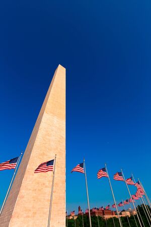 Washington Monument and american flags in District of Columbia DC USAのeditorial素材