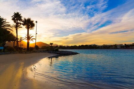 Alcudia Majorca at sunset on the beach Mallorca Balearic islandsの写真素材