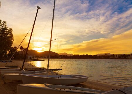 Alcudia Majorca at sunset on the beach Mallorca Balearic islandsの写真素材