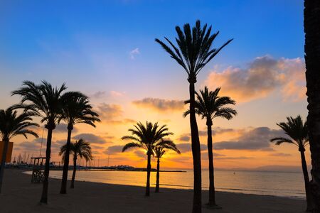 Majorca El Arenal sArenal beach sunset near Palma de Mallorca in Balearic Islands spainの写真素材