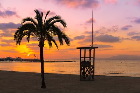 Majorca El Arenal sArenal beach sunset near Palma de Mallorca in Balearic Islands spainの写真素材