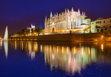 Palma de Mallorca Cathedral Seu sunset in Majorca Balearic islands of Spainの写真素材