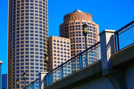 Boston Seaport boulevard bridge Massachusetts USAの写真素材
