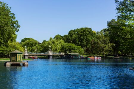 Boston Common public garden lake in Massachusetts USAの写真素材