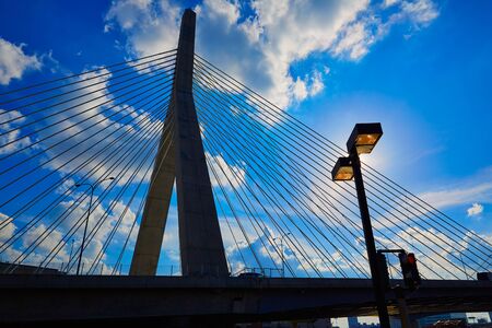 Boston Zakim bridge in Bunker Hill Massachusetts USAの写真素材