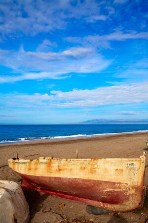Almeria Cabo de Gata beached boats in San Miguel beach of Spainの写真素材
