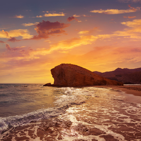 Almeria Playa del Monsul beach sunset at Cabo de Gata in Spainの写真素材