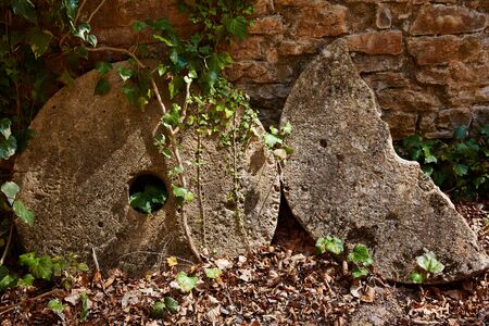 Aged old mill millwheel stone wheel in Cuenca Spain