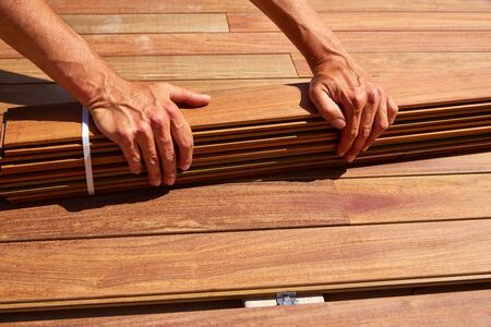 Ipe teak decking deck wood installation clips fastenersの写真素材
