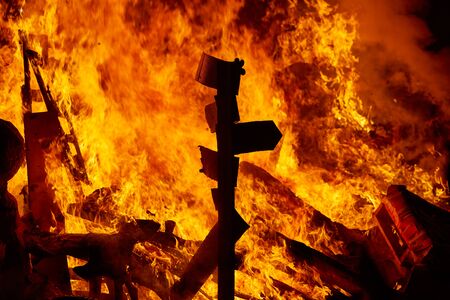 Fallas fire burning in Valencia fest at March 19 th Spain tradition