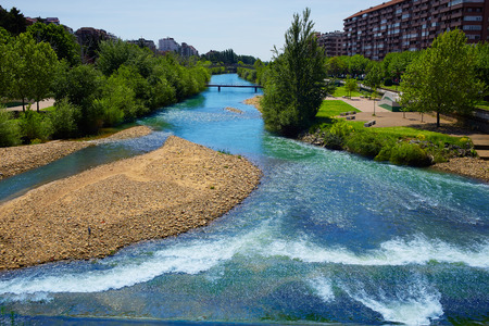 Bernesga river bridge in Leon Way of Saint James at Castilla Spainの写真素材