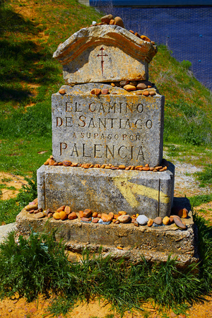 The way of saint James stone sign Palencia Spain The way of saint James stone sign Palencia Spain