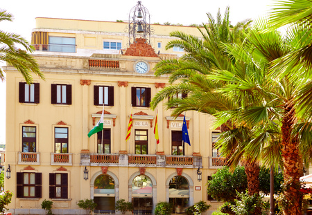 Ayuntamiento Lloret de Mar at Verdaguer passeig promenade City Hall Costa Brava of Catalonia Spainのeditorial素材