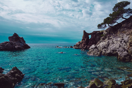 Cami de Ronda track at Lloret de Mar of Costa Brava Catalonia Punta des Calafatsの写真素材