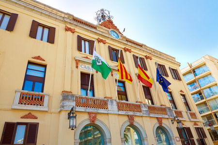 Ayuntamiento Lloret de Mar at Verdaguer passeig promenade City Hall Costa Brava of Catalonia Spainのeditorial素材