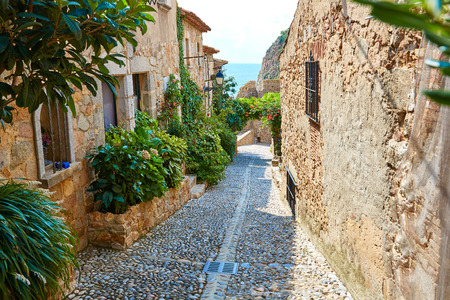 Tossa de Mar old town Vila Vella in Costa Brava of Catalonia masonry stoneの写真素材