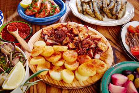 Tapas Pulpo a Feira with octopus potatoes gallega style and paprika recipe from Spainの写真素材