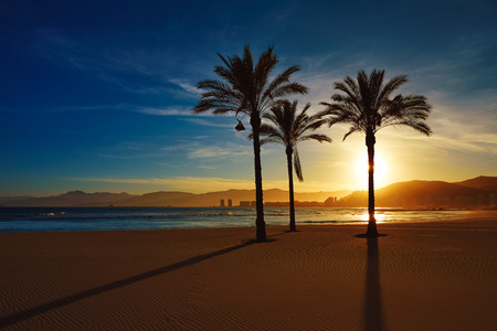 Cullera Playa los Olivos beach sunset in Mediterranean Valencia at Spain