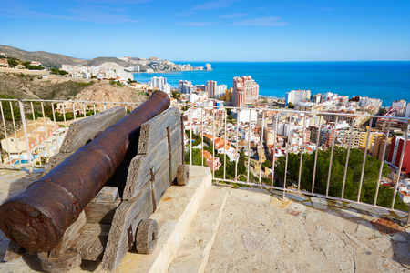 Cullera Cannon in the Castle top with aerial skyline in Valencia Spain