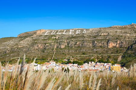 Cullera mountain with white sign writted on Valencia of Spain, sign non copyrightedの写真素材