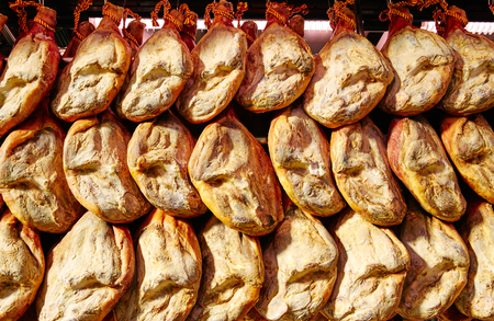 Jamon serrano ham from Spain whole in a row Ibericoの写真素材
