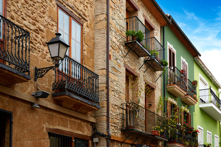 Denia street Loreto facades in Alicante at Mediterranean spainの写真素材