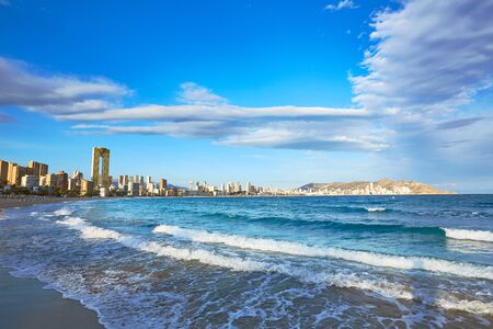 Benidorm Poniente beach in Alicante Mediterranean of Spainの写真素材