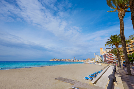 Benidorm Poniente beach in Alicante Mediterranean of Spainの写真素材