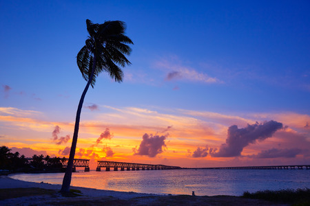Florida Keys old bridge sunset at Bahia Honda Park in USAの写真素材