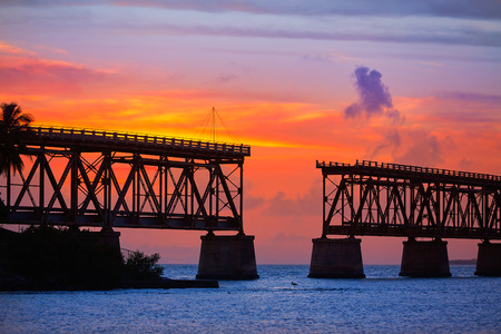 Florida Keys old bridge sunset at Bahia Honda Park in USAの写真素材