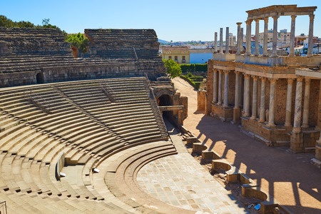 Merida in Badajoz Roman amphitheater at Spain by via de la Plata wayの写真素材