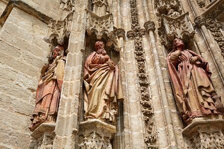 Seville cathedral facade in Constitucion avenue of Sevilla Andalusia Spainの写真素材