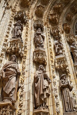 Seville cathedral facade in Constitucion avenue of Sevilla Andalusia Spainの写真素材