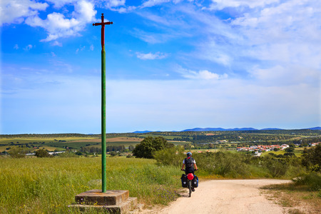 Via de la Plata way cross to Santiago in Dehesas of Spain at Extremaduraの写真素材