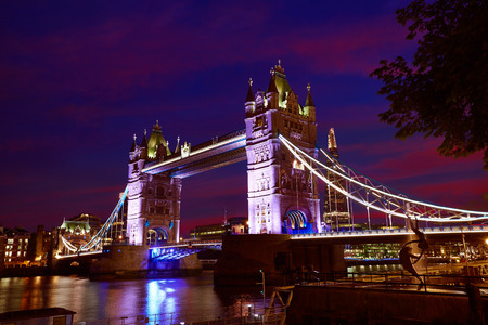 London Tower Bridge sunset on Thames river in England