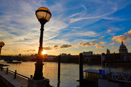 London sunset skyline with St Pauls in UK at duskの写真素材