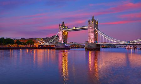 London Tower Bridge sunset on Thames river in Englandの写真素材