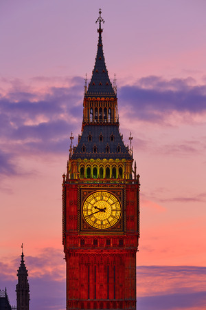 Big Ben Clock Tower in London sunset closeup Englandの写真素材