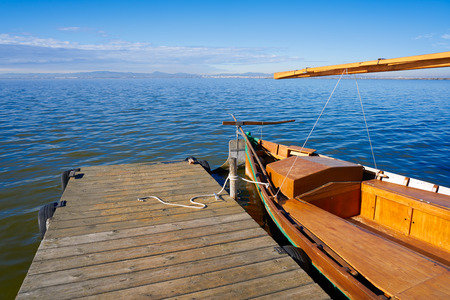 Albufera of Valencia boats in the lake in Spainの写真素材