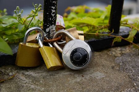 Paris padlocks in Montmartre balconade at Franceの写真素材